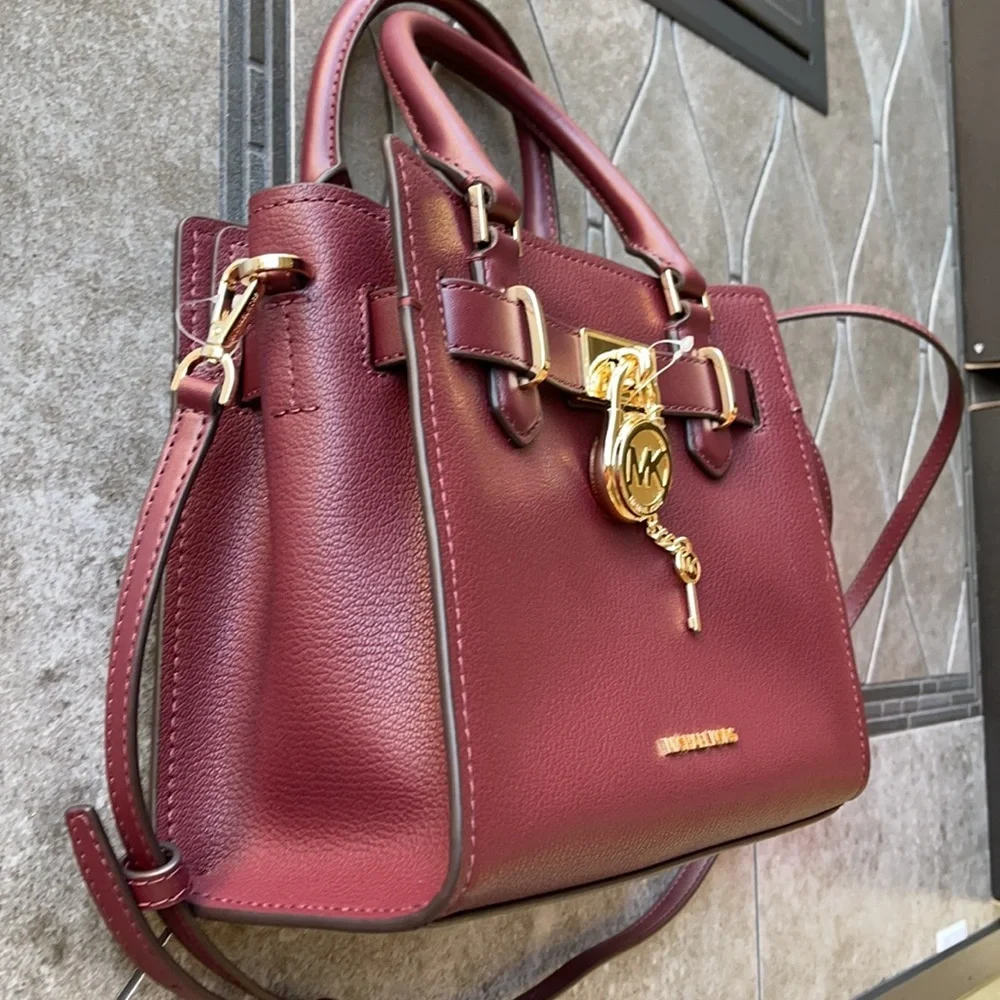 Michael Kors Hamilton Small Satchel Shoulder Crossbody Bag Dark Cherry NWT